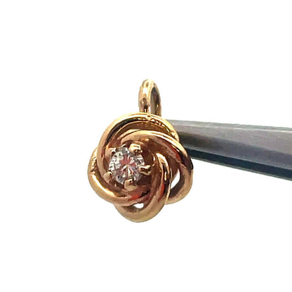 Designer 14K Yellow Gold Diamond Modernist Rosebud Flower Petite Charm Pendant