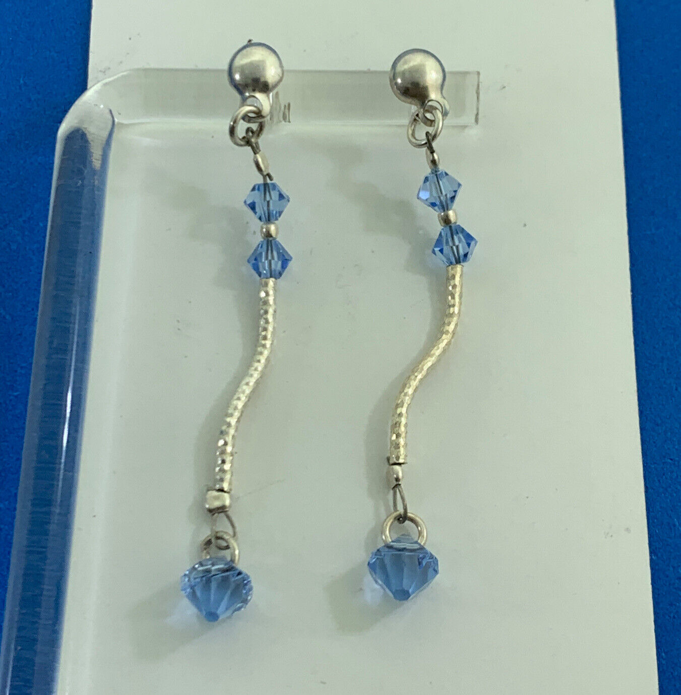Fabaro 925 sterling silver blue glass bead dangle stud earrings
