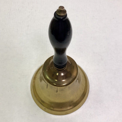 Estate Brass Wooden Black Lacquered Handled Statement Hand Bell Dinner Bell