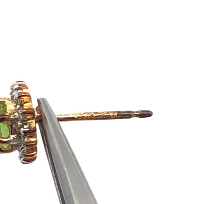 Designer 925 Sterling Silver Vermeil Two Tone Green Peridot Oval Stud Earrings