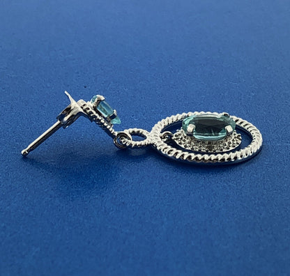 Designer Sterling Silver Blue Topaz December Anniversary Dangle Stud Earrings