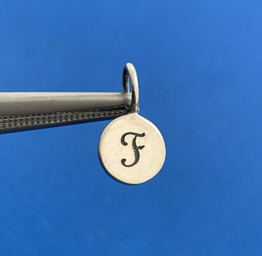 PST 925 Sterling Silver F Initial Monogram Script Petite Disc Bracelet Charm