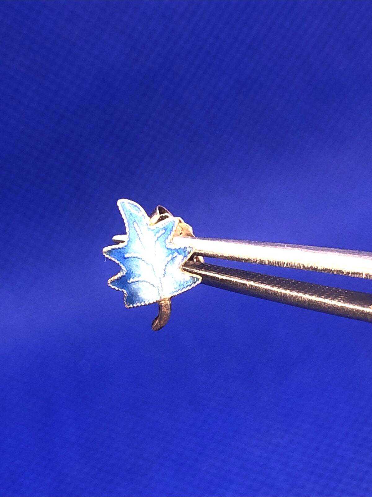 Estate Vermeil 925 Sterling Silver Blue Enamel Leaf Nature Stud Earrings