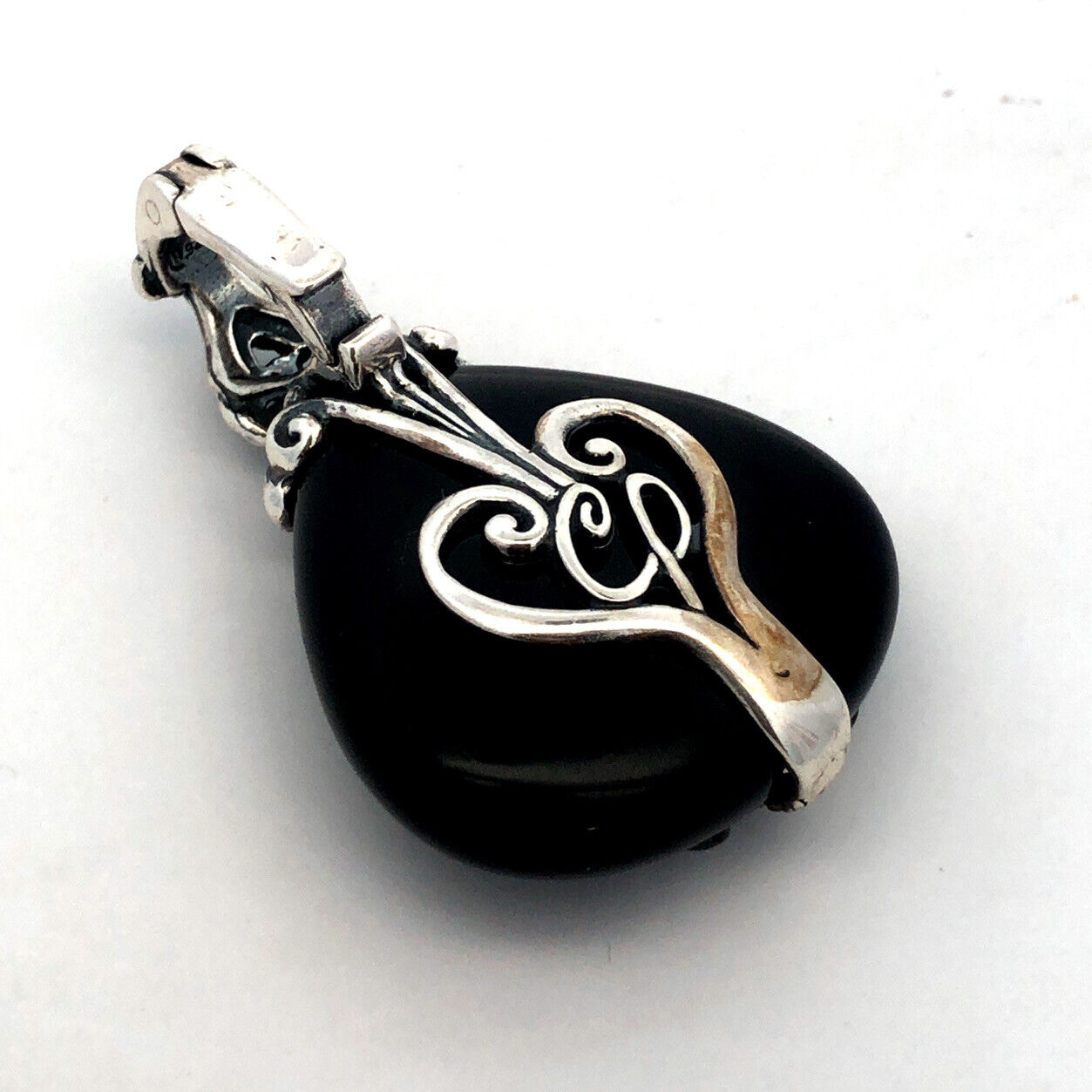 Carolyn Pollack R Moon 925 Sterling Silver Onyx Teardrop Scroll Enhancer Pendant