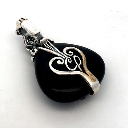 Carolyn Pollack R Moon 925 Sterling Silver Onyx Teardrop Scroll Enhancer Pendant