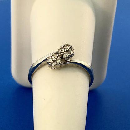 Modernist 14K White Gold Diamond Cluster Engagement Anniversary Bypass Ring