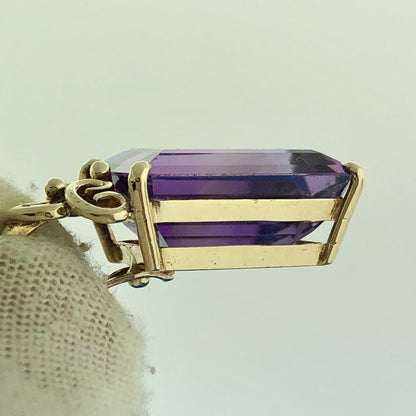 Estate 14K Yellow Gold Rectangular Cut Amethyst Statement Enhancer Pendant