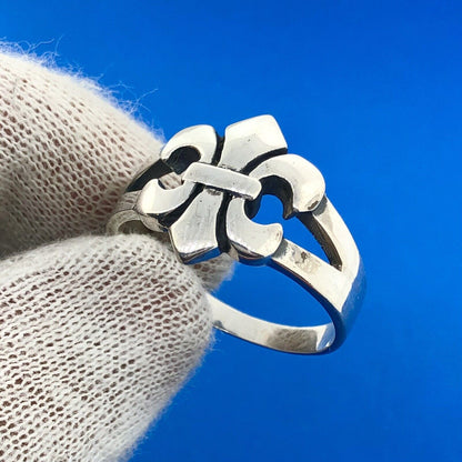 Estate Sterling Silver 925 Openwork Fleur De Lis Statement Size 13 Ring
