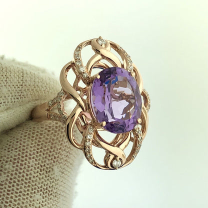 EFFY 14K Rose Gold Amethyst Diamond Accent February Anniversary Statement Ring
