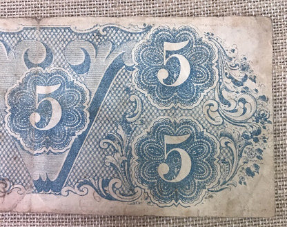 1863 $5 Confederate States of America April 6 Richmond Civil War Era Note T-60