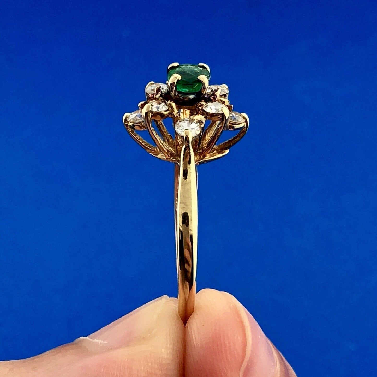 Brilliant 14K Yellow Gold Emerald Diamond Accent May Anniversary Cocktail Ring