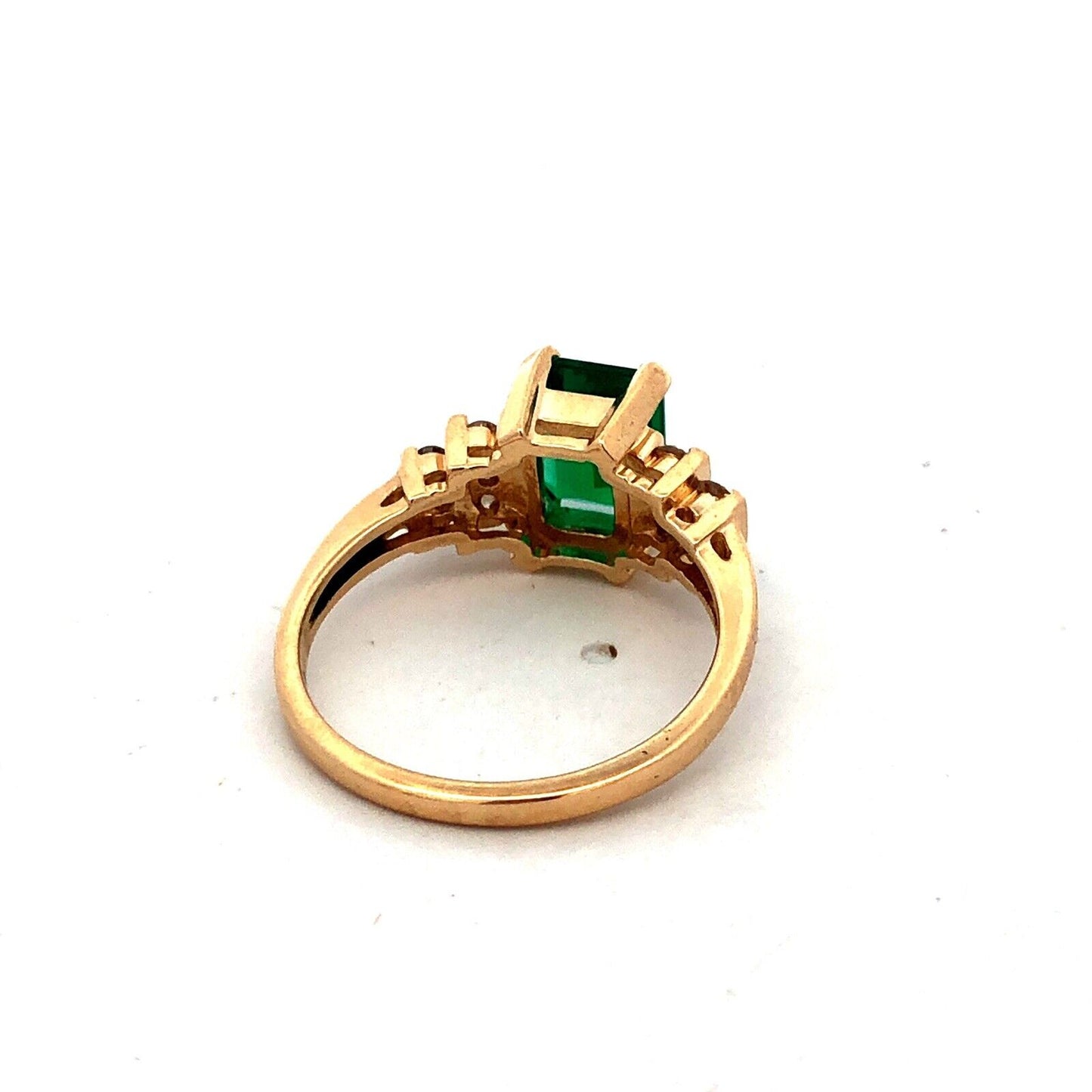 Designer SGS 14K Yellow Gold Emerald Cut Emerald Round Diamond Anniversary Ring