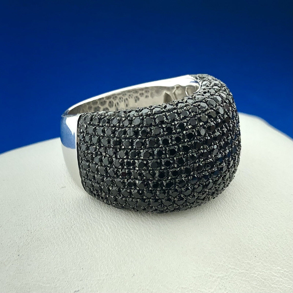 Magnificiant Designer 925 Sterling Silver Pave Black Diamond Statement Dome Ring