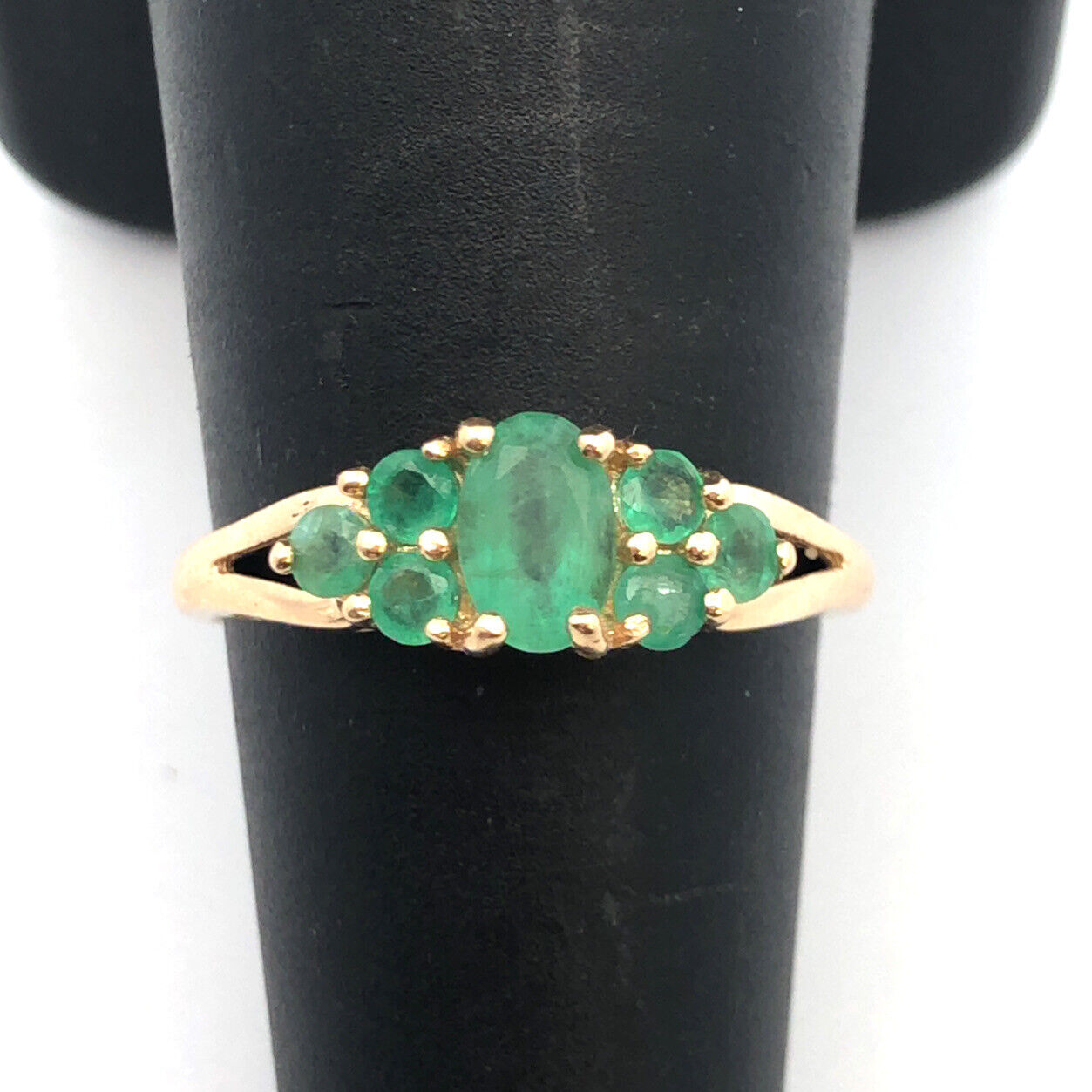 Designer 14K Yellow Gold Oval Emerald May Anniversary Cocktail Ring