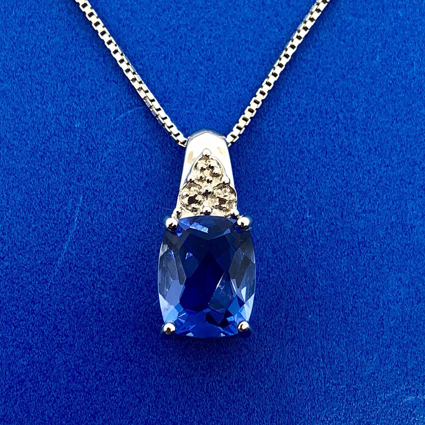 925 Sterling Silver Blue Cubic Zirconium with Diamond Accent Pendant Necklace