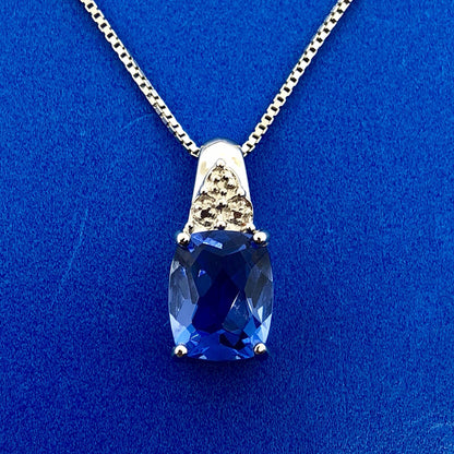 925 Sterling Silver Blue Cubic Zirconium with Diamond Accent Pendant Necklace