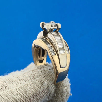 14k Yellow White Gold Princess Quad Diamond w/ Accent Triple Band Ring Size 6.75