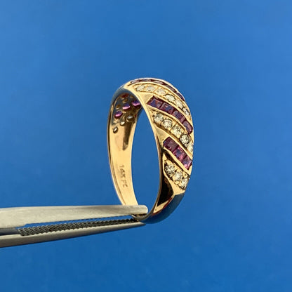 Designer 14K Yellow Gold Ruby Diamond July Wedding Anniversary Tapered Band Ring