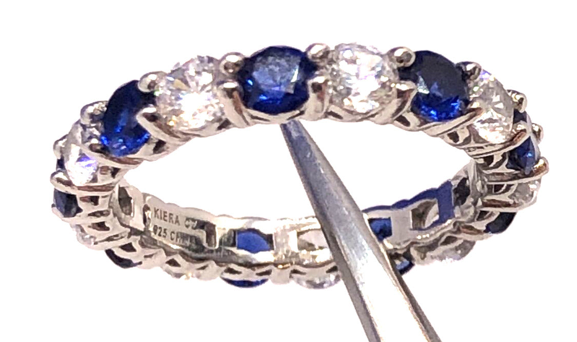 Designer Kiera 925 Sterling Silver White Blue Cubic Zirconia Eternity Band Ring