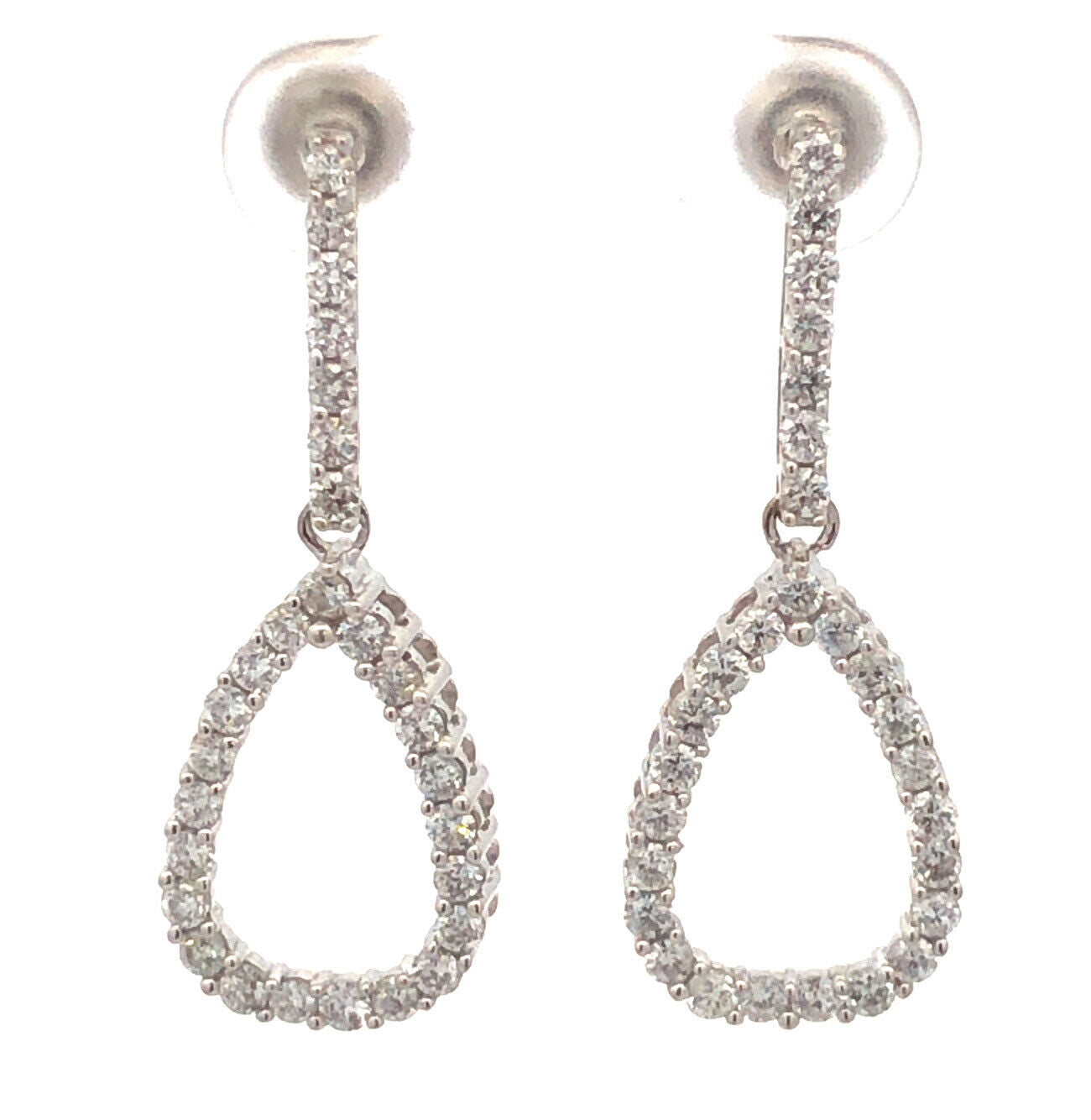 Designer 14K White Gold Diamond Sparkling Dangle Drop Stud Earrings