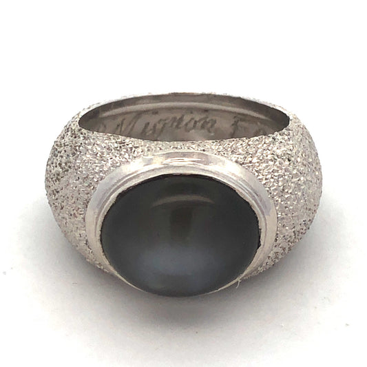 Custom Mignon Faget 925 Sterling Silver Oval Grey Cat's Eye Sea Urchin Dome Ring