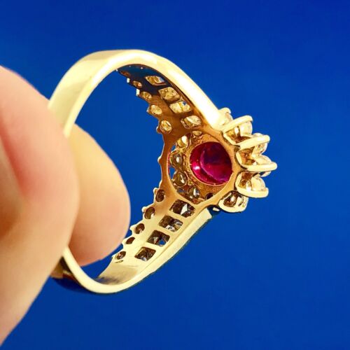 14K Yellow Gold Oval Ruby Diamond Engagement July Bday Cocktail Statement Ring