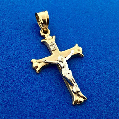 Vintage Designer 10K Yellow White Gold Crucifix Cross Religious Charm Pendant