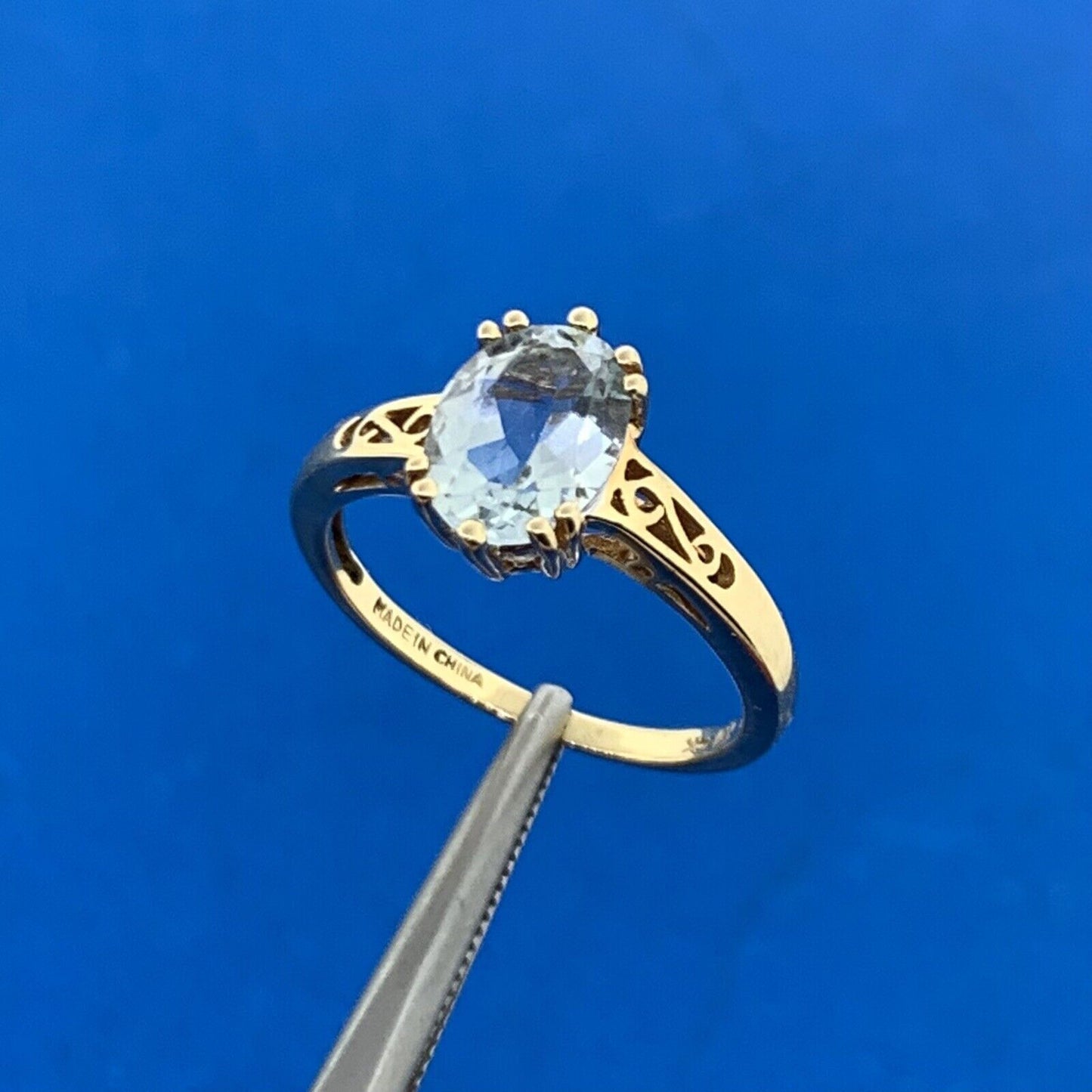 Designer 14K Yellow Gold Oval Aquamarine Solitaire Ring