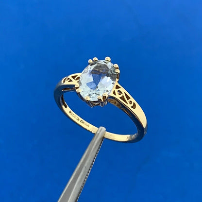 Designer 14K Yellow Gold Oval Aquamarine Solitaire Ring