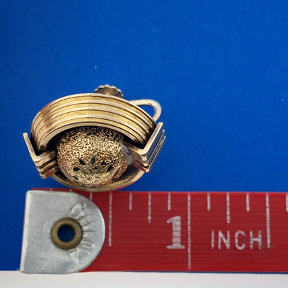 Art Deco Art Nouveau 14K Yellow Gold Black Enamel Modernist Linear Ball Earrings