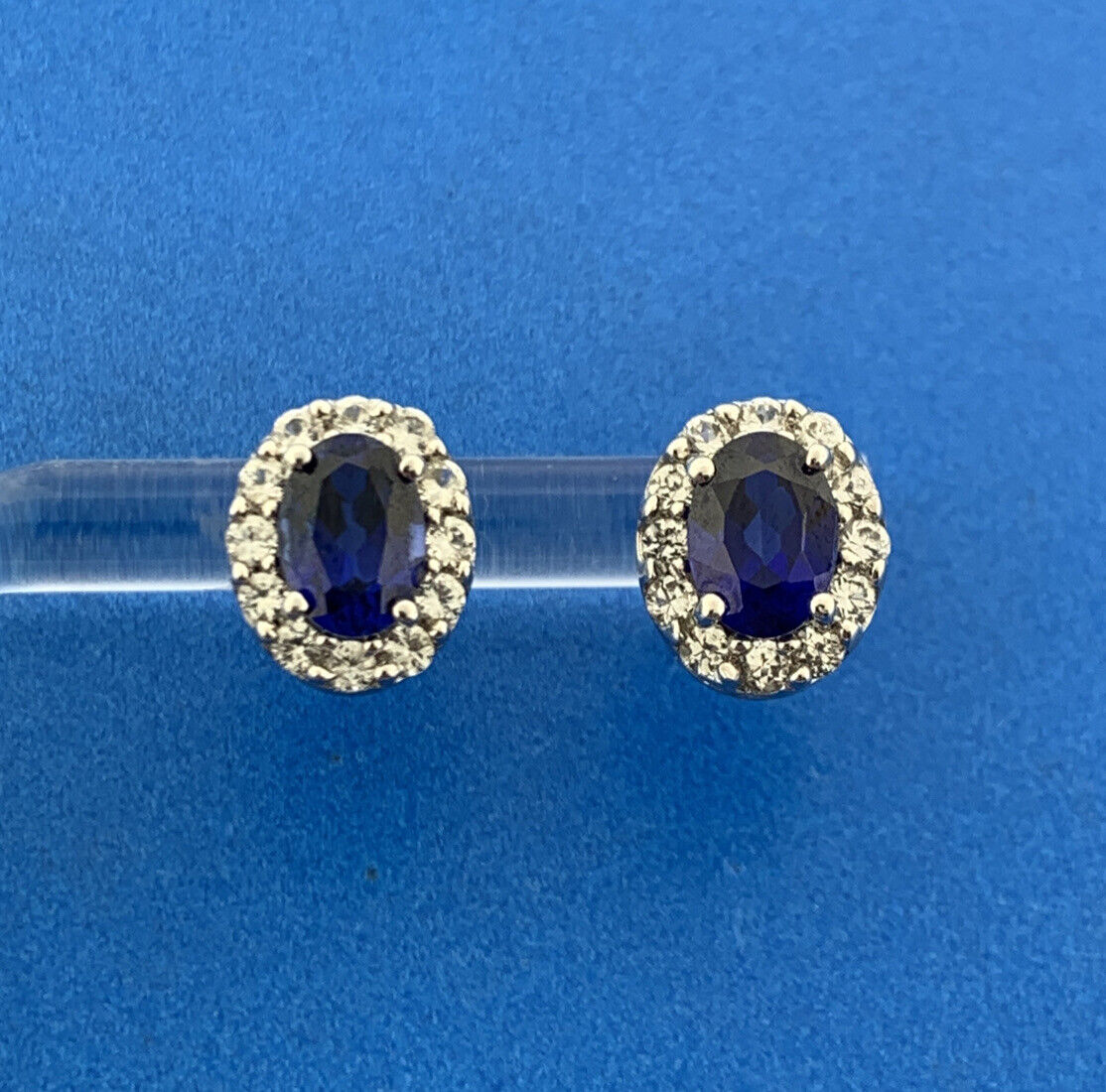 Jane Seymour JWBR Sterling Silver Lab Created Sapphire Oval Stud Earrings
