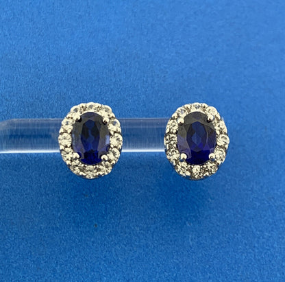 Jane Seymour JWBR Sterling Silver Lab Created Sapphire Oval Stud Earrings