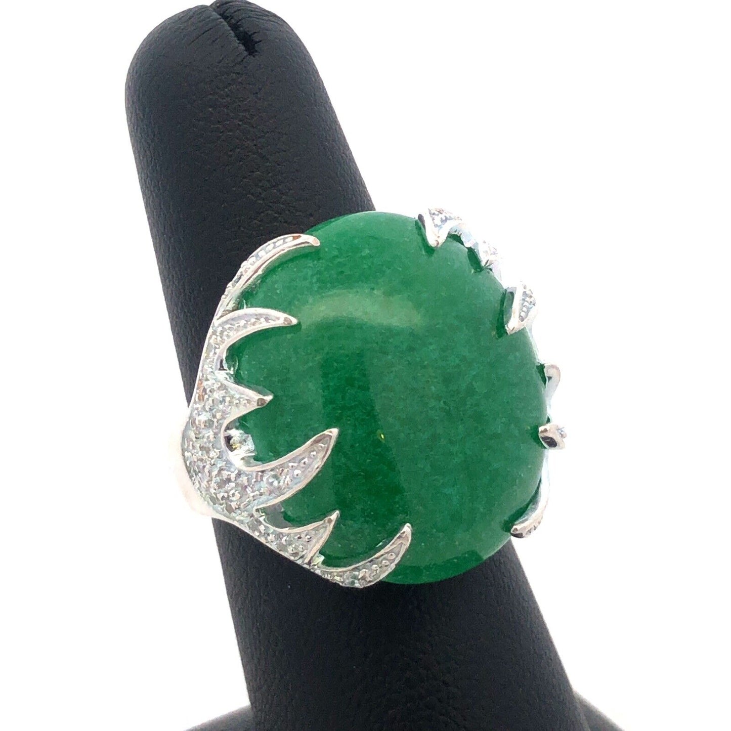 Designer SX 925 Sterling Silver Oval Chrysoprase Cubic Zirconia Statement Ring