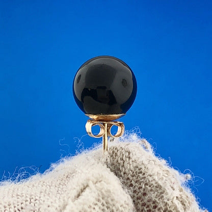 Gorgeous 14k Yellow Gold Onyx Black Sphere Bead Stud Earrings w/ Friction Backs