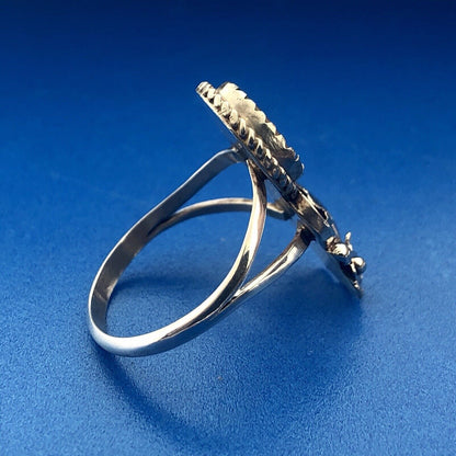 Vintage Sterling Silver 925 Mother Of Pearl Floral Vine Scroll Fashion Ring