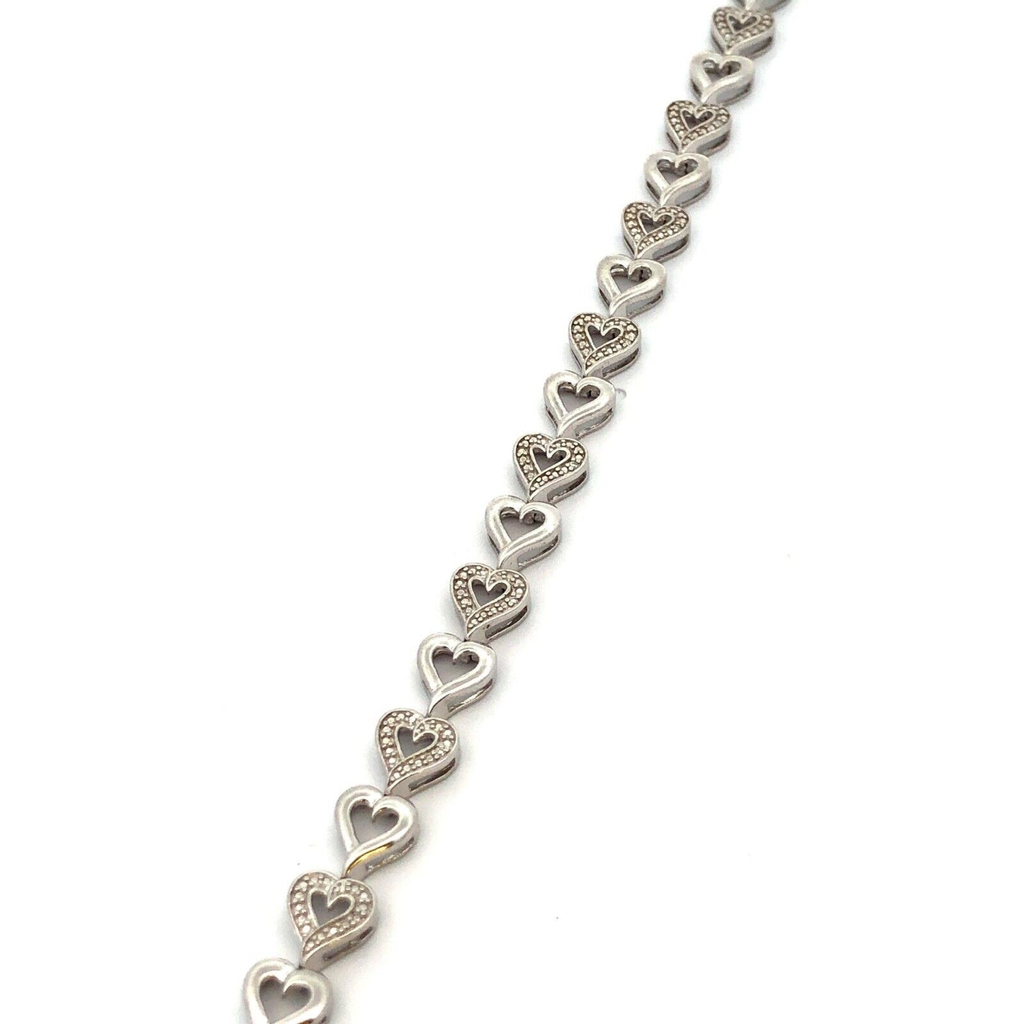 Designer 925 Sterling Silver Diamond Heart Anniversary Tennis Bracelet