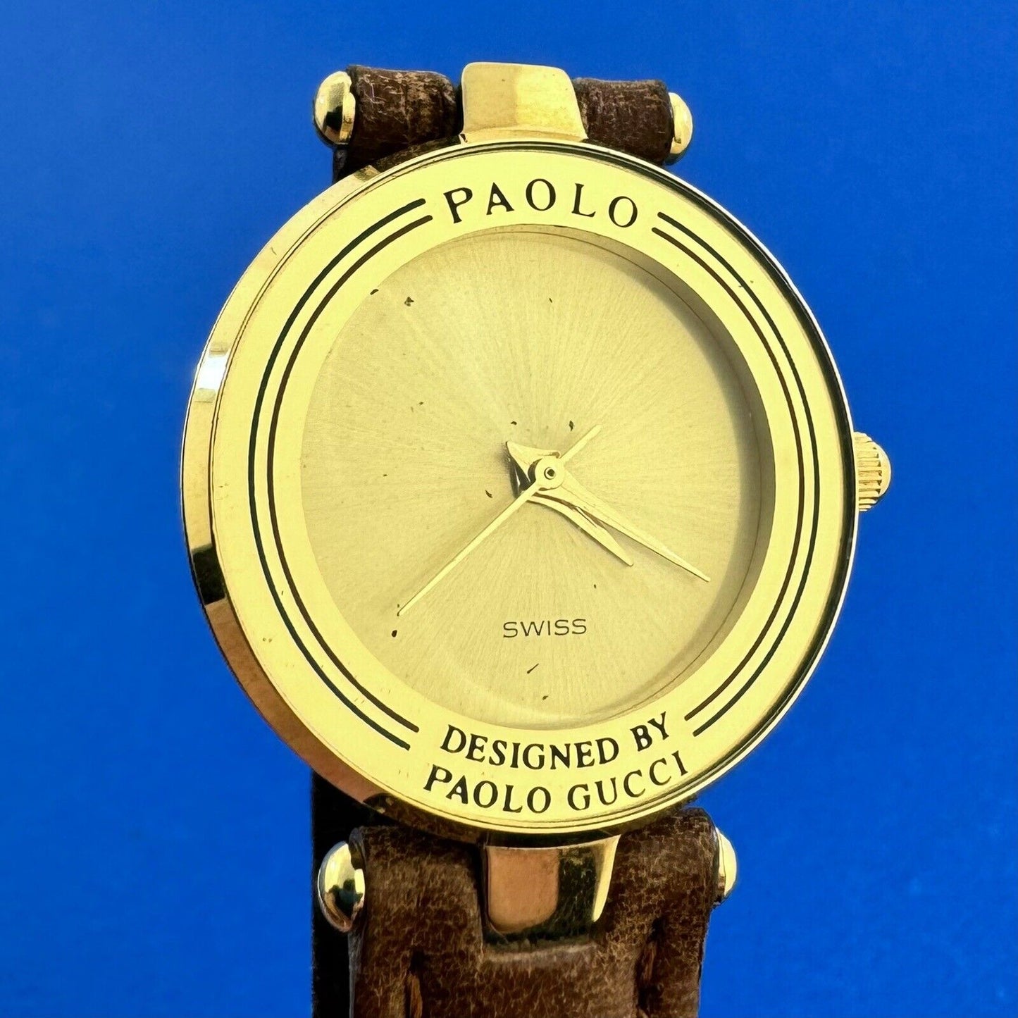 Vintage Paolo Gucci Designed By Paolo Gucci Brown Leather Wristwatch PG707YC