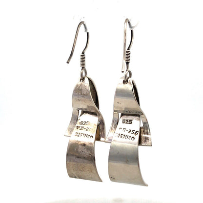 Taxco 925 Sterling Silver Hammered Polished Modernist Triangle Dangle Earrings