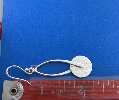 Designer ATI 925 Sterling Silver Hammered Disk Dangle Drop Hook Earrings