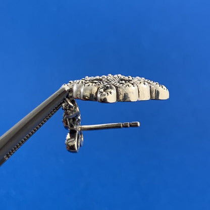 Designer 925 Sterling Silver Marcasite Flower Drop Dangle Stud Earrings