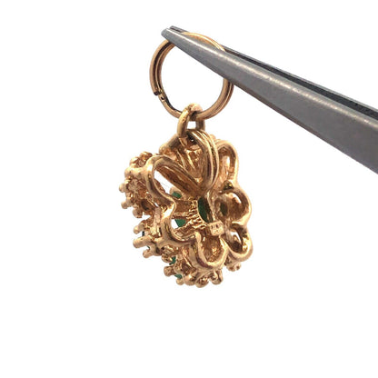 Charming Vintage 14K Yellow Gold Emerald Butterfly Filigree Charm Pendant