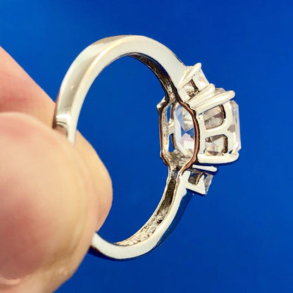 Sterling Silver Asscher Cubic Zirconia Solitaire Accents Engagement Bridal Ring