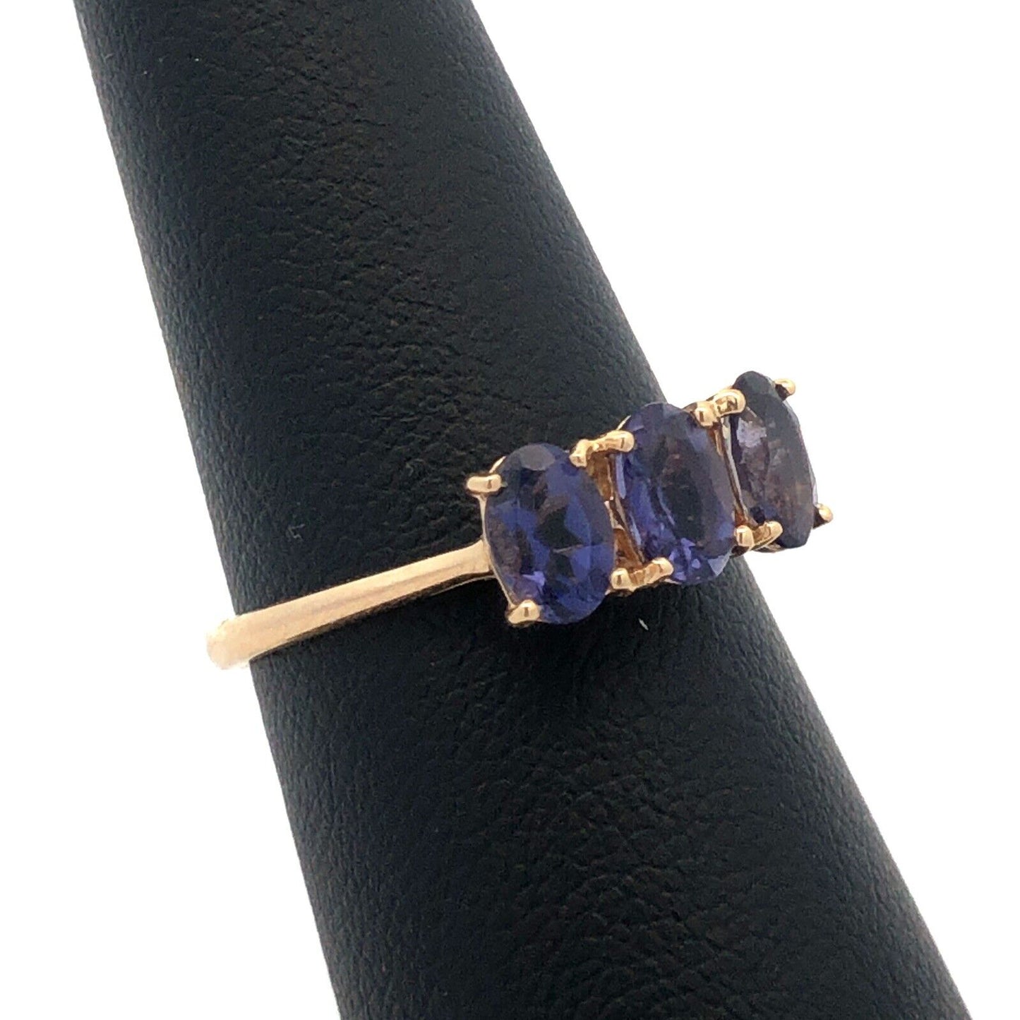 Designer 14K Yellow Gold Oval Purple Tanzanite Trio Anniversary Band Ring