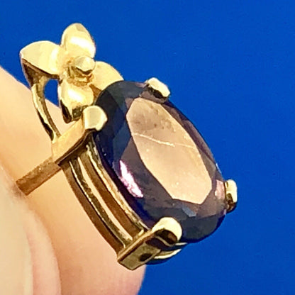 Designer Mexico 14K Yellow Gold Floral Motif Amethyst February Stud Earrings