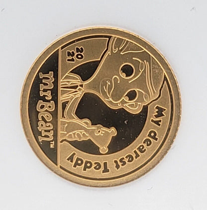 2021 $5 Cook Islands NGC PF70 Proof Cameo Mr. Bean Teddy 1/2g .999 Gold Coin