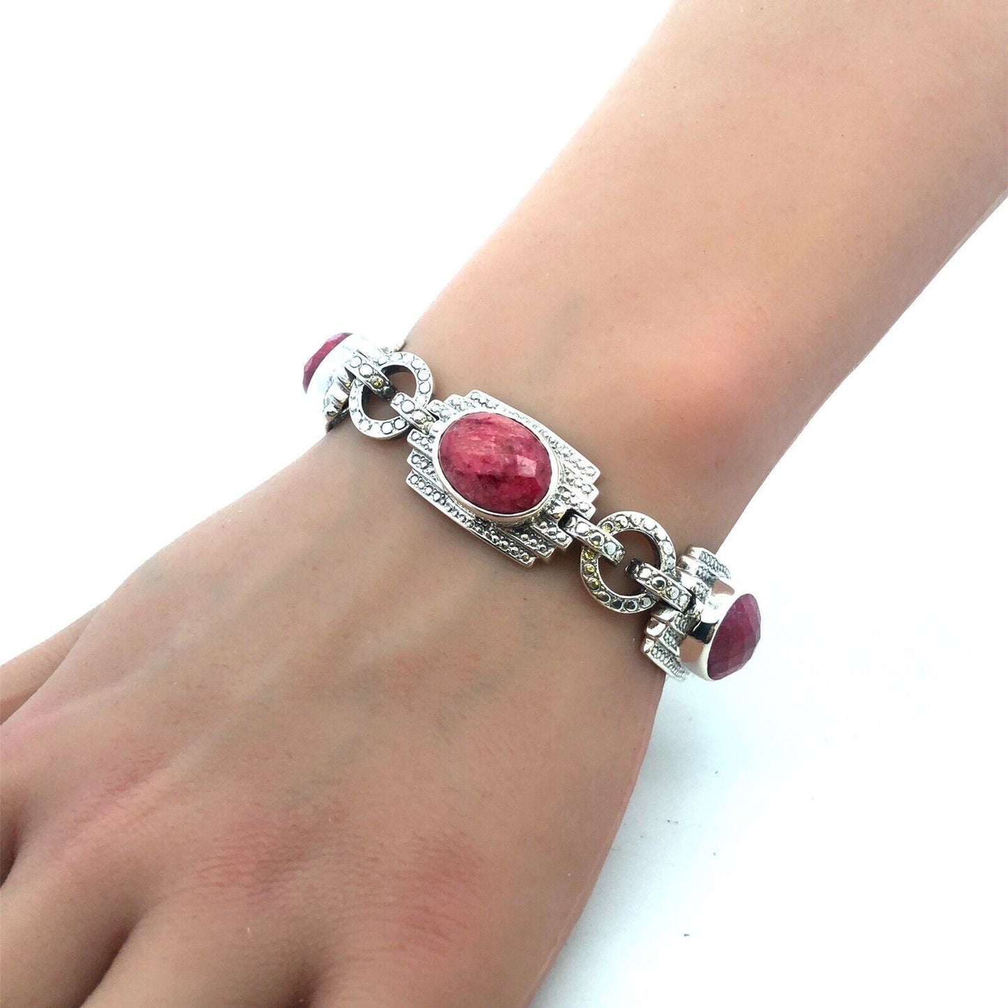 Designer Nicky Butler 925 Sterling Silver Ruby Corundum Statement Panel Bracelet