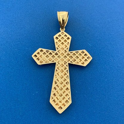 Designer 10K Yellow Gold Diamond Cut Textured Statement Cross Pendant