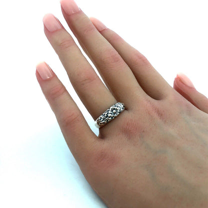 Designer 925 Sterling Silver Textured Flower Floral Stackable Band Ring