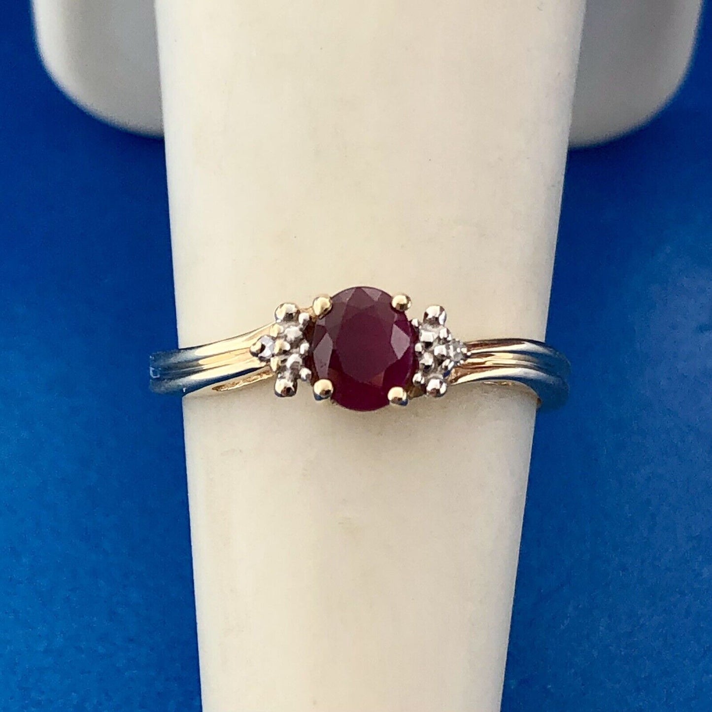 10k Yellow Gold Genuine Ruby Ring with Diamond Accents