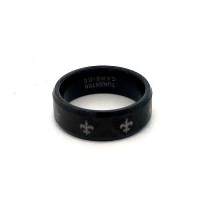 Unisex Black Tungsten Carbide Gold Fluer De Lis Size 10 Statement Wedding Band